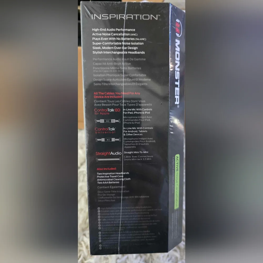 Monster Inspiration Active Noise-Canceling Over-Ear Headphones  Black. BRAND NEW